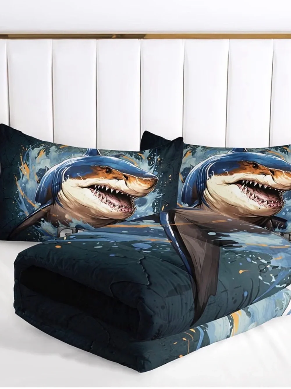 Shark Graphic Duvet Cover Set - Navy Blue